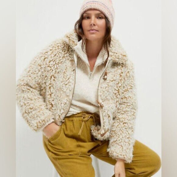 NWT ANTHROPOLOGIE Zip & Toggle Faux Fur Jacket - Picture 1 of 8